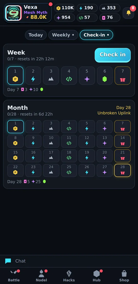 Check-in calendar